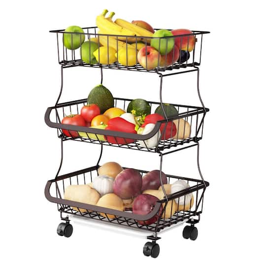 NEX™ 24" Brown 3-Tier Multifunctional Fruit & Vegetable Rolling Shelf
